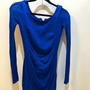 Express bodycon mini dress fishnet sleeves royal blue xs